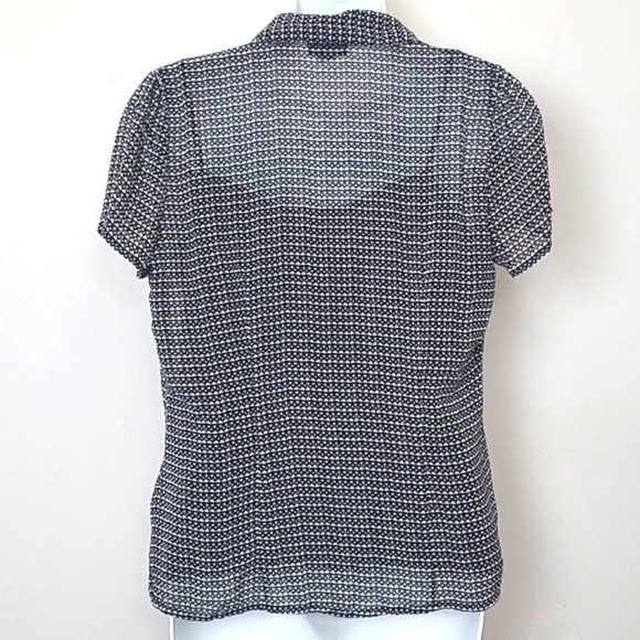 Blouse short sleeve ruffle button down black white print built in camisol Small - Picture 5 of 7
